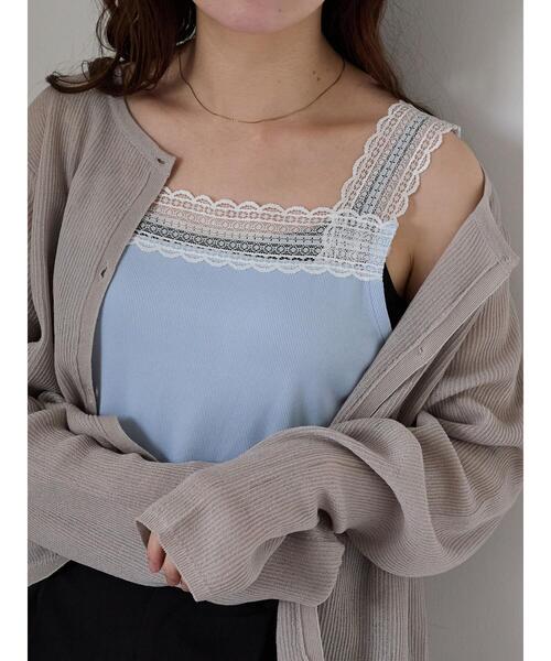 ehka sopo（エヘカソポ）の「前後2WAYレース付きタンクトップ（タンクトップ・レディース・サックスブルー/ライトベージュ/ブラック/オフホワイト・F）」の20枚目の写真