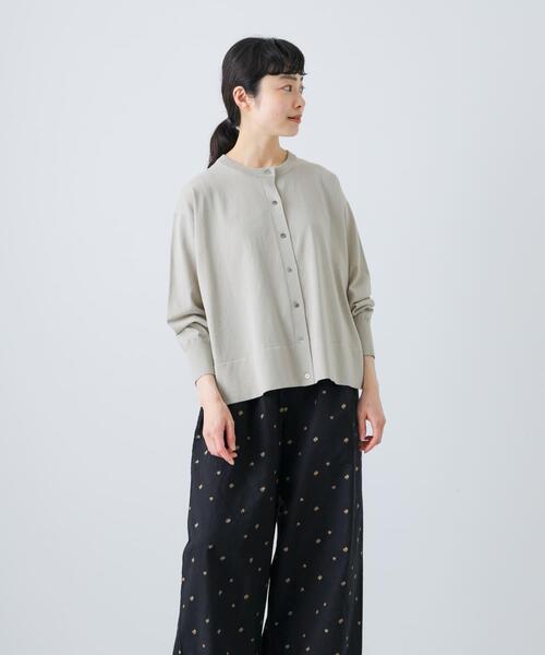 ハイゲージコットンクルーネックカーディガン（カーディガン