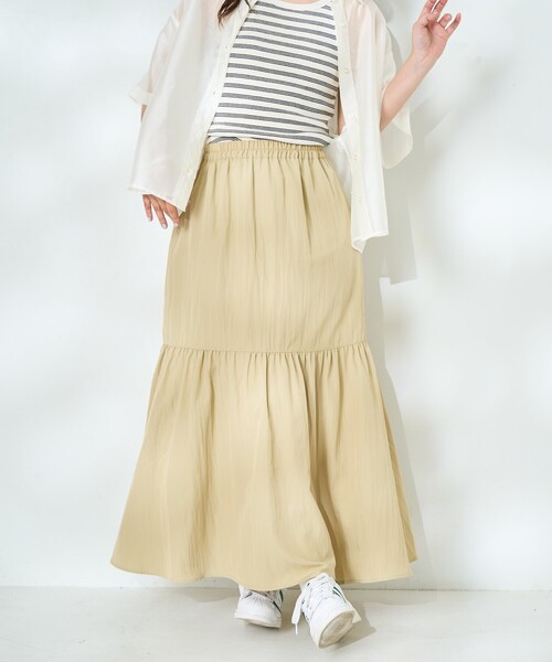 新品タグ付　エブール　トリアセコットン　オーガンジー　ティアードスカート　ブルー ドット柄オーガンジーティアードスカート[kz488] | レディース