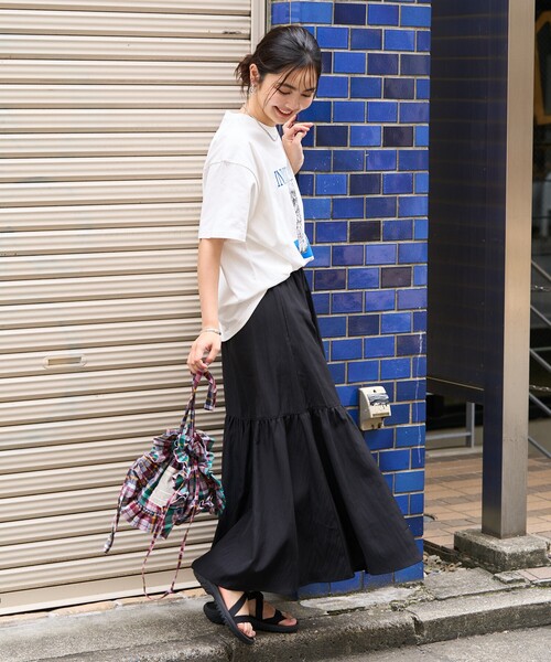 FREAK'S STORE（フリークスストア）の「<接触冷感> SUMMERCOOL ティアードスカート（スカート・レディース・ブルーグリーン/ブラック/ベージュ・ﾌﾘ-）」の5枚目の写真