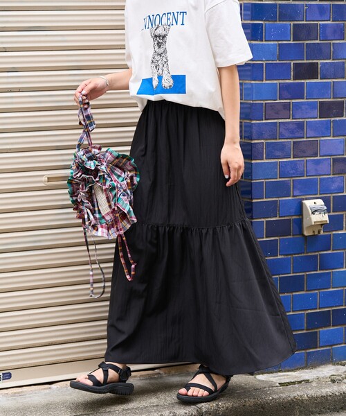 FREAK'S STORE（フリークスストア）の「<接触冷感> SUMMERCOOL ティアードスカート（スカート・レディース・ブルーグリーン/ブラック/ベージュ・ﾌﾘ-）」の7枚目の写真