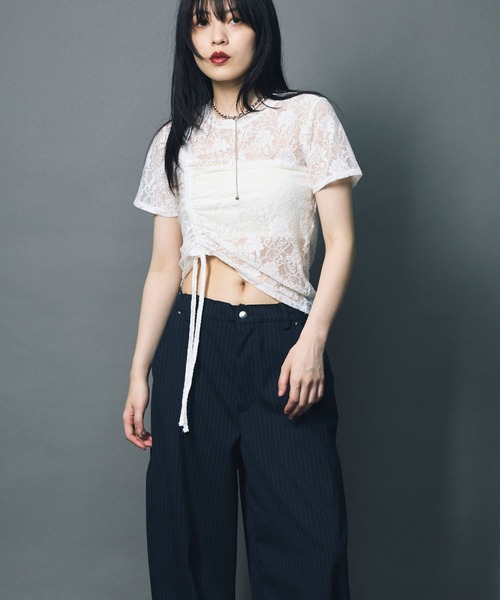 セール】【led.tokyo】LACE SHIRRING TOPS/レースシャーリング