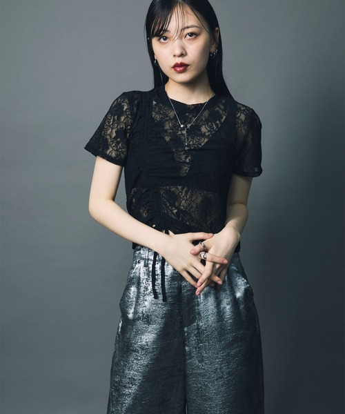 led.tokyo（レッドトウキョウ）の「【led.tokyo】LACE SHIRRING TOPS/レースシャーリングトップ（Tシャツ/カットソー・レディース・ブラック/ホワイト・FREE）」の18枚目の写真