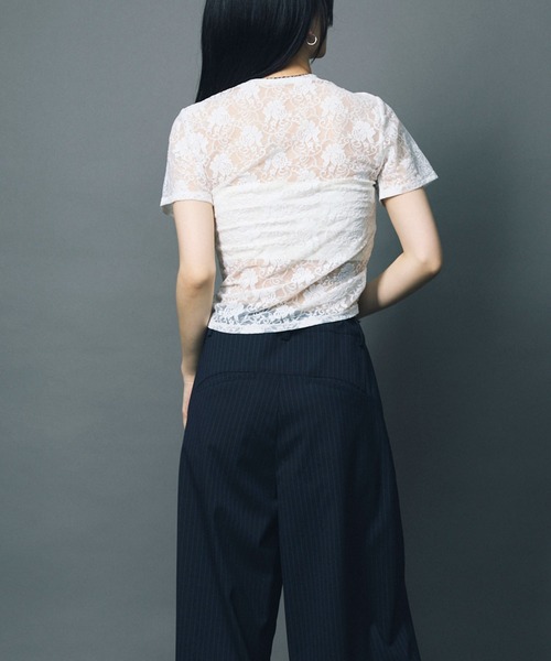 led.tokyo（レッドトウキョウ）の「【led.tokyo】LACE SHIRRING TOPS/レースシャーリングトップ（Tシャツ/カットソー・レディース・ブラック/ホワイト・FREE）」の8枚目の写真