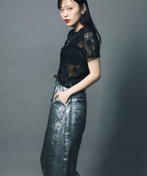 led.tokyo（レッドトウキョウ）の「【led.tokyo】LACE SHIRRING TOPS/レースシャーリングトップ（Tシャツ/カットソー・レディース・ブラック/ホワイト・FREE）」の19枚目の写真