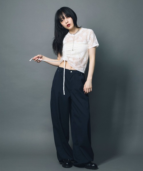 セール】【led.tokyo】LACE SHIRRING TOPS/レースシャーリング