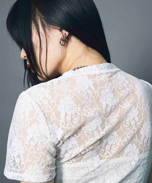 led.tokyo（レッドトウキョウ）の「【led.tokyo】LACE SHIRRING TOPS/レースシャーリングトップ（Tシャツ/カットソー・レディース・ブラック/ホワイト・FREE）」の13枚目の写真
