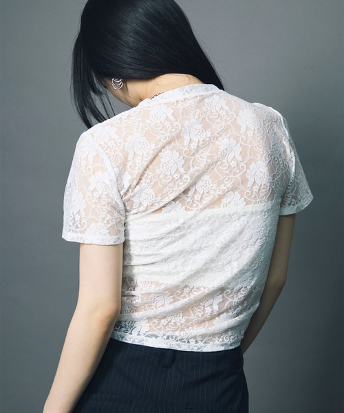 led.tokyo（レッドトウキョウ）の「【led.tokyo】LACE SHIRRING TOPS/レースシャーリングトップ（Tシャツ/カットソー・レディース・ブラック/ホワイト・FREE）」の12枚目の写真