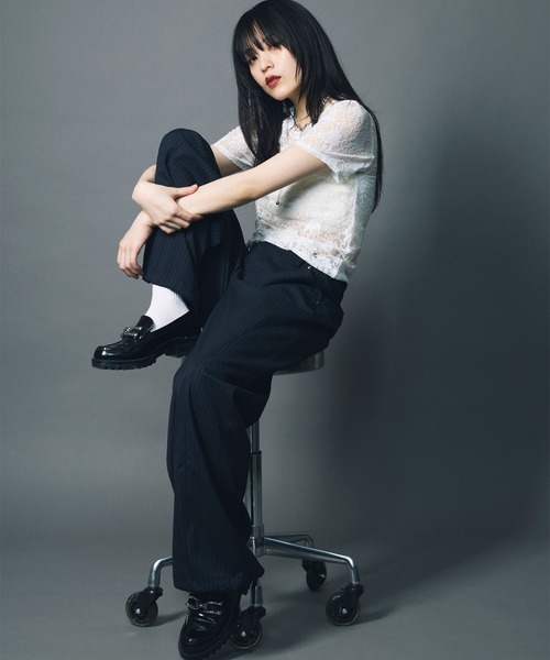 led.tokyo（レッドトウキョウ）の「【led.tokyo】LACE SHIRRING TOPS/レースシャーリングトップ（Tシャツ/カットソー・レディース・ブラック/ホワイト・FREE）」の14枚目の写真