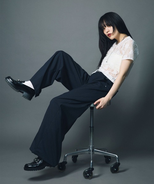 シャーリング Tシャツ [MARGARIN FINGERS] LACE SHIRRING TOP SLY（スライ）の「SHIRRING WRINKLE TOPS シャーリング トップス