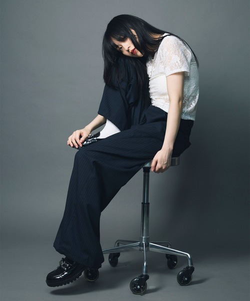 セール】【led.tokyo】LACE SHIRRING TOPS/レースシャーリング