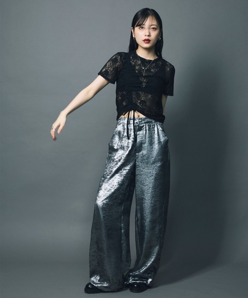 led.tokyo（レッドトウキョウ）の「【led.tokyo】LACE SHIRRING TOPS/レースシャーリングトップ（Tシャツ/カットソー・レディース・ブラック/ホワイト・FREE）」の17枚目の写真