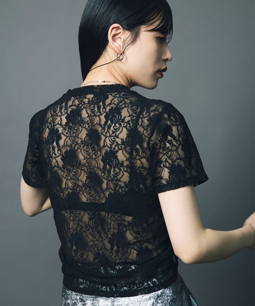 セール】【led.tokyo】LACE SHIRRING TOPS/レースシャーリング
