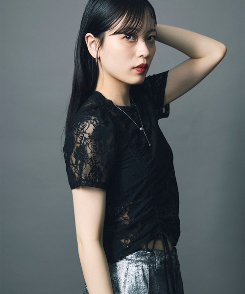 led.tokyo（レッドトウキョウ）の「【led.tokyo】LACE SHIRRING TOPS/レースシャーリングトップ（Tシャツ/カットソー・レディース・ブラック/ホワイト・FREE）」の21枚目の写真