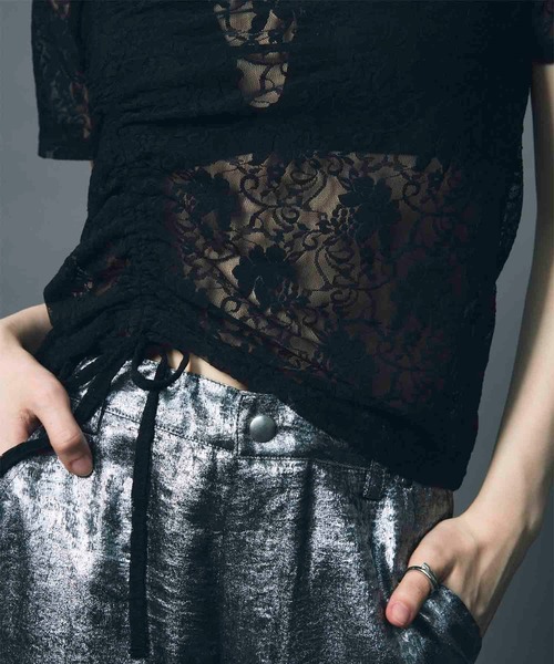 シャーリング Tシャツ [MARGARIN FINGERS] LACE SHIRRING TOP シャーリング Tシャツ [MARGARIN FINGERS] LACE SHIRRING TOP