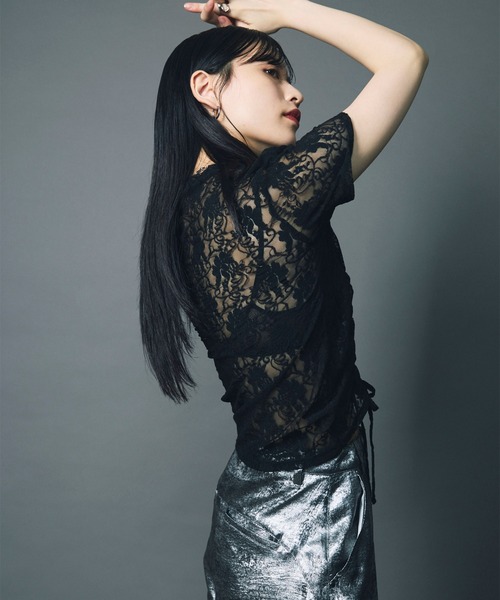 led.tokyo（レッドトウキョウ）の「【led.tokyo】LACE SHIRRING TOPS/レースシャーリングトップ（Tシャツ/カットソー・レディース・ブラック/ホワイト・FREE）」の22枚目の写真