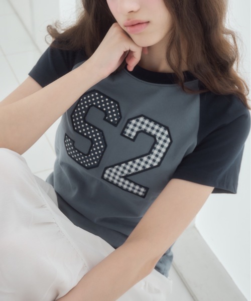 Birthday room(バースデイルーム)の「ワッペンロゴラグランT/patch logo raglan t-shirt(Tシャツ/カットソー・レディース・グレー/ホワイト/ブルー系その他・FREE)」の14枚目の写真