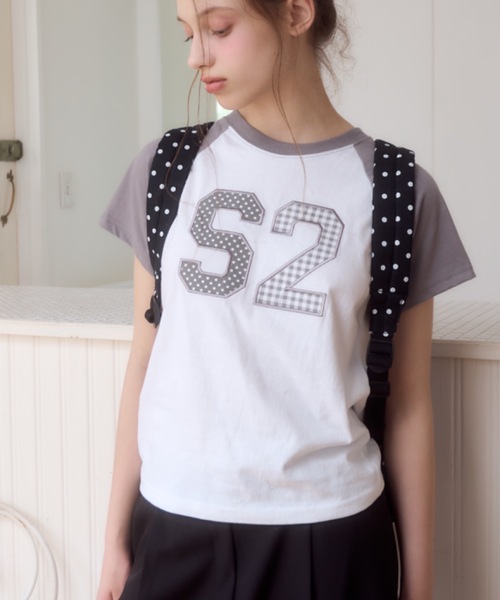 Birthday room(バースデイルーム)の「ワッペンロゴラグランT/patch logo raglan t-shirt(Tシャツ/カットソー・レディース・グレー/ホワイト/ブルー系その他・FREE)」の7枚目の写真