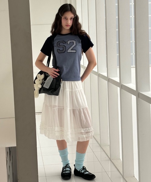 tシャツ ワッペンロゴラグランT/patch logo raglan t-shirt レディース Birthday room tシャツ ワッペンロゴラグランT/patch logo