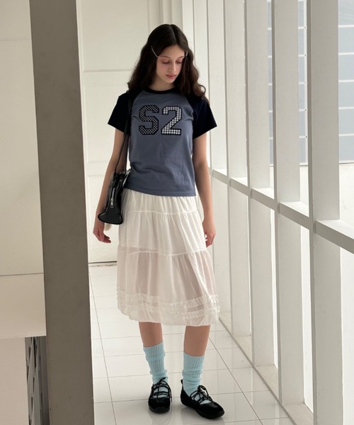 Birthday room(バースデイルーム)の「ワッペンロゴラグランT/patch logo raglan t-shirt(Tシャツ/カットソー・レディース・グレー/ホワイト/ブルー系その他・FREE)」の16枚目の写真