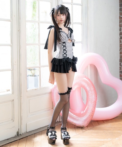 DearMyLove（ディアマイラブ）の「レースアップランジェリー水着（水着・レディース・チェック/パープル/ブラック/ベビーピンク・LL/LARGE/MEDIUM）」の19枚目の写真