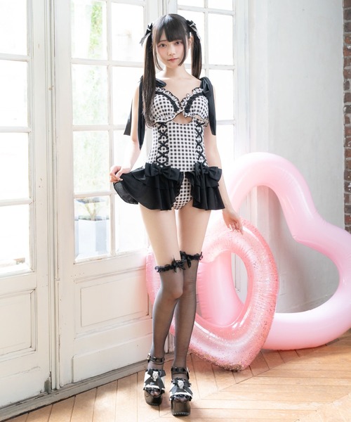 DearMyLove（ディアマイラブ）の「レースアップランジェリー水着（水着・レディース・チェック/パープル/ブラック/ベビーピンク・LL/LARGE/MEDIUM）」の20枚目の写真