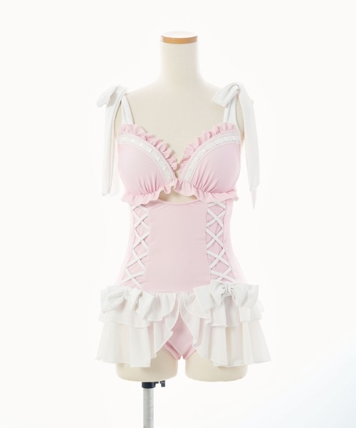 夢展望 レースアップランジェリー水着 ピンク セール】レースアップ