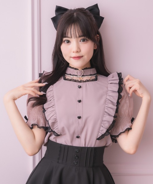 ROJITA（ロジータ）の「ハートバックルシアードットブラウス（シャツ/ブラウス・レディース・ホワイト/ピンク/ブラック・FREE）」の4枚目の写真