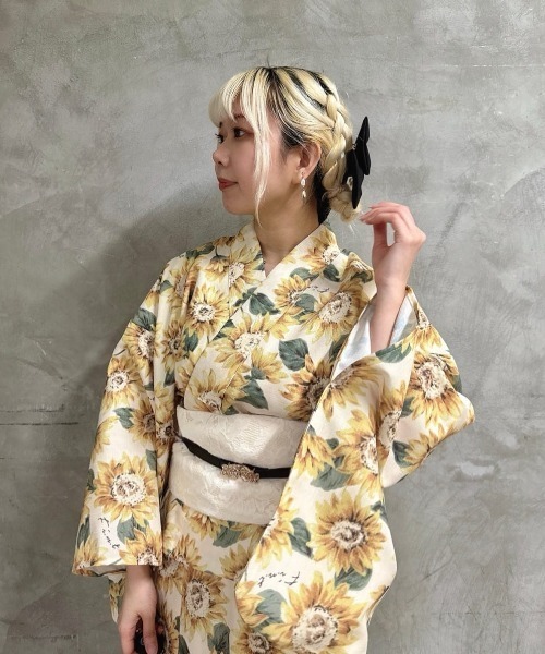 2wayセパレート浴衣・浴衣＋作り帯セット】ヒマワリ柄浴衣セット