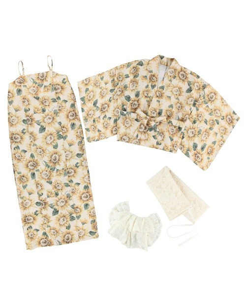 F i.n.t（フィント）の「【2wayセパレート浴衣・浴衣＋作り帯セット】ヒマワリ柄浴衣セット　夏服（浴衣・レディース・ホワイト×イエロー/イエロー× ブルー・FREE）」の4枚目の写真