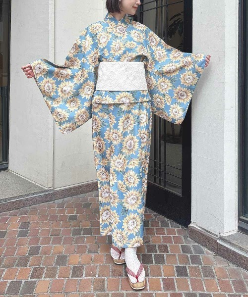 F i.n.t（フィント）の「【2wayセパレート浴衣・浴衣＋作り帯セット】ヒマワリ柄浴衣セット　夏服（浴衣・レディース・ホワイト×イエロー/イエロー× ブルー・FREE）」の18枚目の写真