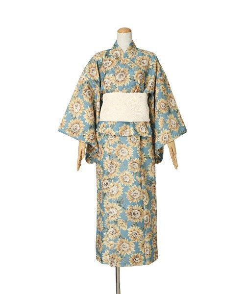 花柄浴衣（ひまわり）と帯セット 2wayセパレート浴衣・浴衣＋作り帯セット】ヒマワリ柄浴衣セット