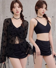 TeddyShop（テディショップ）の「レディース水着 長袖ラメ入りシアードロストブラウス+ドレープ風ドロストスカート+ビキニ 4点セット（水着）」