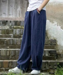 薄手 麻混 ワイドパンツ