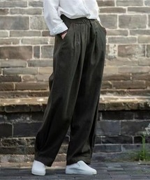 薄手　麻混　ワイドパンツ