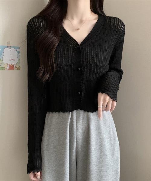 yuue' ( wear )(ユーイ)の「透かしランダムリブVネックショートカーディガン/冷房対策 UVカット(カーディガン/ボレロ・レディース・ブラウン/ホワイト/ライトブルー/ブラック/アイボリー・FREE)」の16枚目の写真