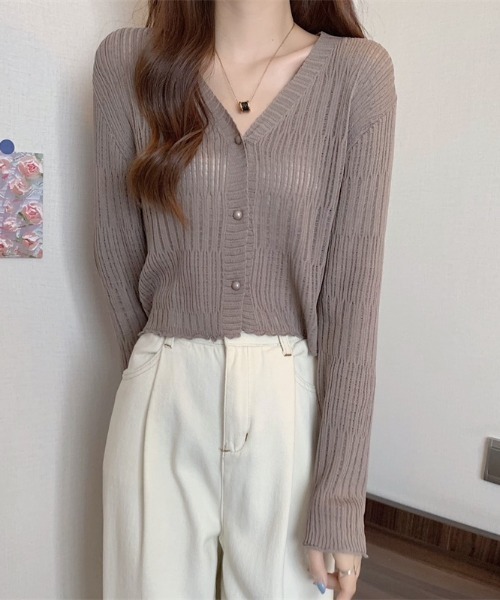 yuue' ( wear )(ユーイ)の「透かしランダムリブVネックショートカーディガン/冷房対策 UVカット(カーディガン/ボレロ・レディース・ブラウン/ホワイト/ライトブルー/ブラック/アイボリー・FREE)」の14枚目の写真