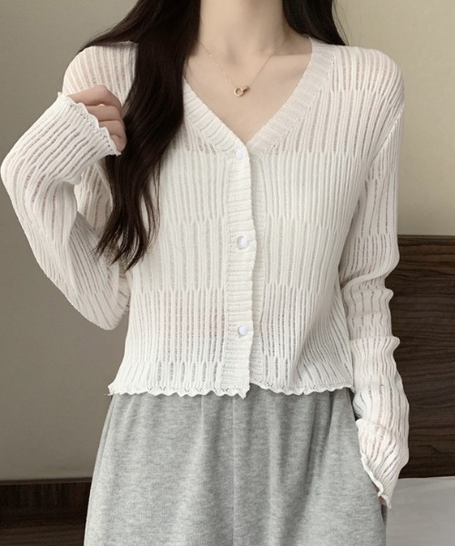 yuue' ( wear )(ユーイ)の「透かしランダムリブVネックショートカーディガン/冷房対策 UVカット(カーディガン/ボレロ・レディース・ブラウン/ホワイト/ライトブルー/ブラック/アイボリー・FREE)」の22枚目の写真