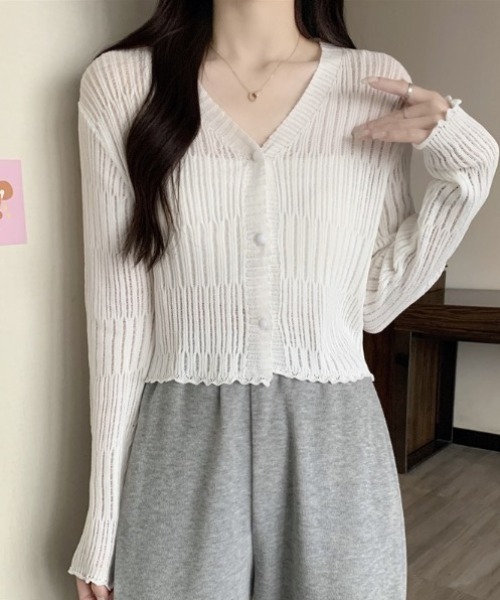 yuue' ( wear )(ユーイ)の「透かしランダムリブVネックショートカーディガン/冷房対策 UVカット(カーディガン/ボレロ・レディース・ブラウン/ホワイト/ライトブルー/ブラック/アイボリー・FREE)」の21枚目の写真