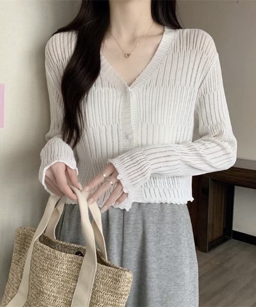 yuue' ( wear )(ユーイ)の「透かしランダムリブVネックショートカーディガン/冷房対策 UVカット(カーディガン/ボレロ・レディース・ブラウン/ホワイト/ライトブルー/ブラック/アイボリー・FREE)」の20枚目の写真
