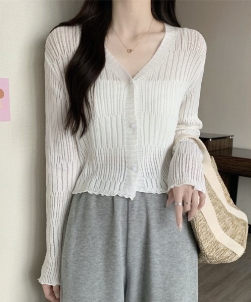 yuue' ( wear )(ユーイ)の「透かしランダムリブVネックショートカーディガン/冷房対策 UVカット(カーディガン/ボレロ・レディース・ブラウン/ホワイト/ライトブルー/ブラック/アイボリー・FREE)」の19枚目の写真