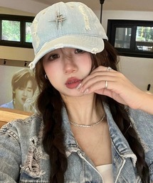 Ressaca（レサーカ）の「ダメージ加工ラインストーンデニムベースボールキャップ（キャップ）」