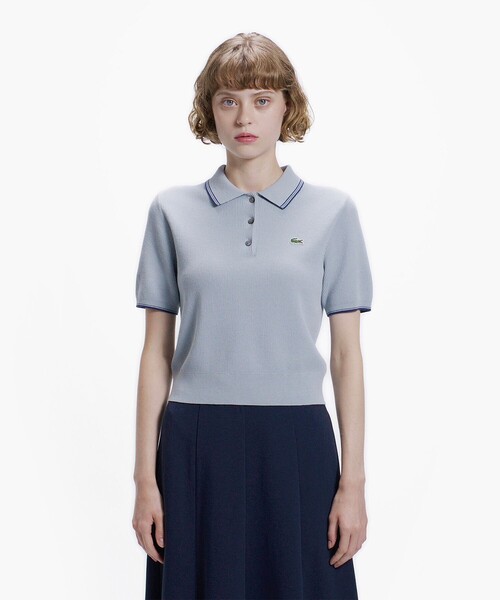 配色ライン コンパクトニットポロシャツ（ポロシャツ）｜LACOSTE