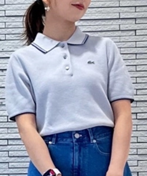 配色ライン コンパクトニットポロシャツ（ポロシャツ）｜LACOSTE