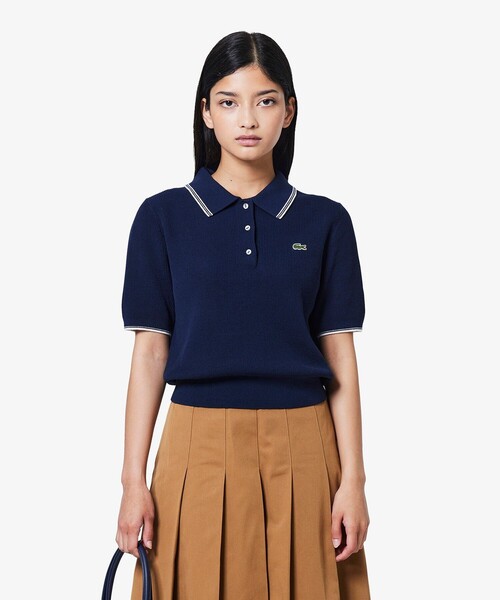 LACOSTE ブラック ポロシャツ 配色デザイン セール】 L.12.12.カラーブロック鹿の子 半袖ポロシャツ