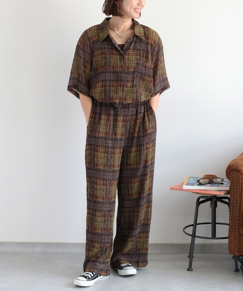cepo(セポ)の「〈セットアップ可能〉涼感/イージーケア シアープリーツチェックパンツ(その他パンツ・レディース・ブラウン系/ネイビー系・M)」の7枚目の写真