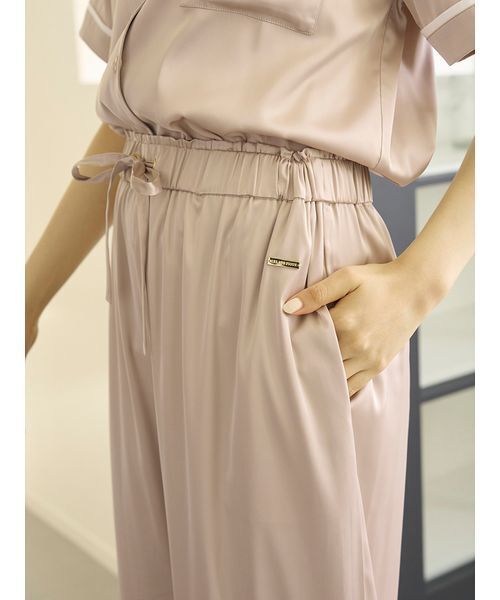 セール】接触冷感サテンラインロングパンツ（ルームウェア/パジャマ