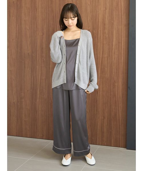 セール】接触冷感サテンラインロングパンツ（ルームウェア/パジャマ