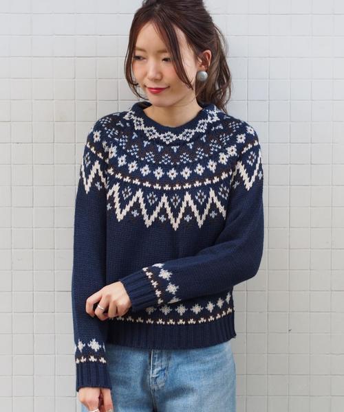 Another Edition(アナザーエディション)の「ウールアクリル求心ジャカードプルオーバー/AEBC W/AC キュウシンJQ PO(ニット/セーター・レディース・オフホワイト/ネイビー・フリー)」の1枚目の写真