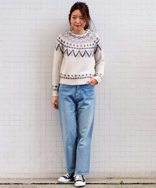 Another Edition(アナザーエディション)の「ウールアクリル求心ジャカードプルオーバー/AEBC W/AC キュウシンJQ PO(ニット/セーター・レディース・オフホワイト/ネイビー・フリー)」の3枚目の写真